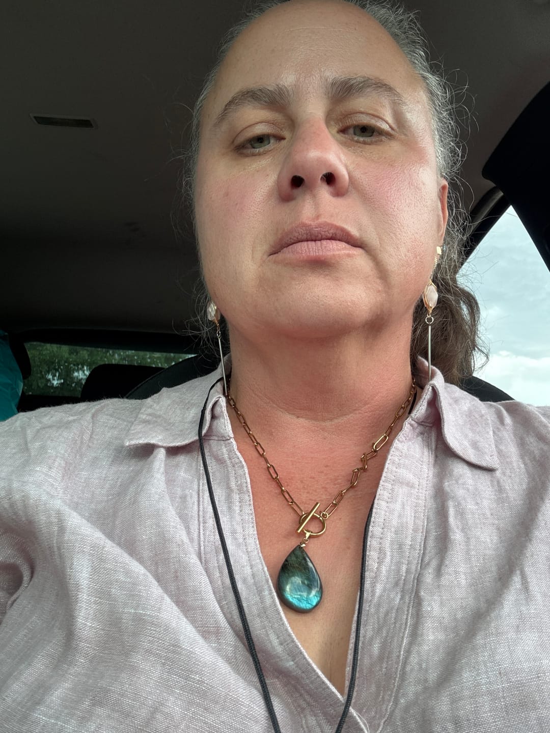 Customer photo review of Truth Seeker Labradorite Drop Necklace