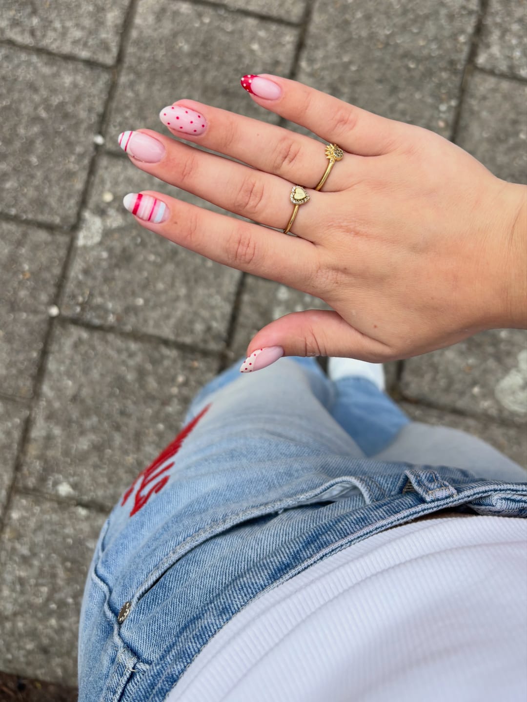 Customer photo review of RED EMBROIDERED LOGO JEANS
