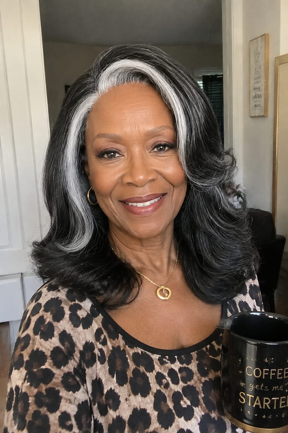 Customer photo review of Luvwin  Salt And Pepper Kinky Wave More Pepper With Salt  Glueless Wig For Mature Women