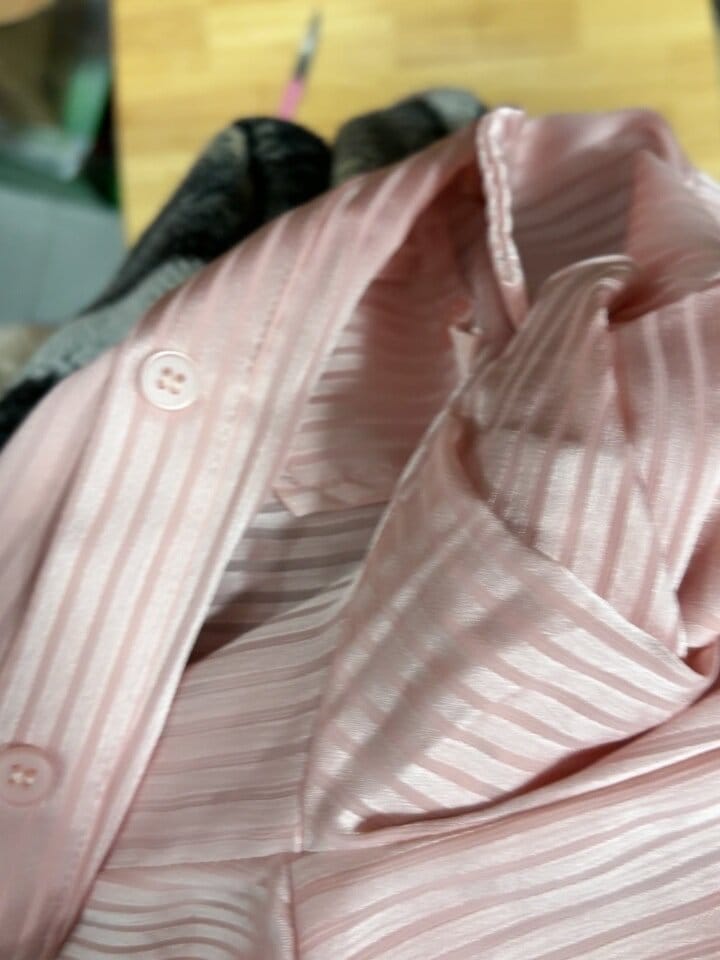Customer photo review of VATTY™ Women's Pink Satin Striped Long-Sleeve Shirt
