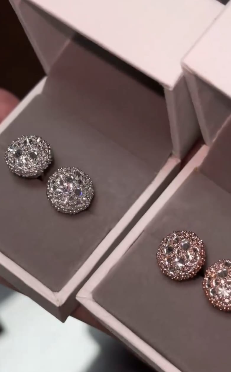 Customer photo review of 12MM Upside Down Inverted Moisaic Setting Moissanite Studs