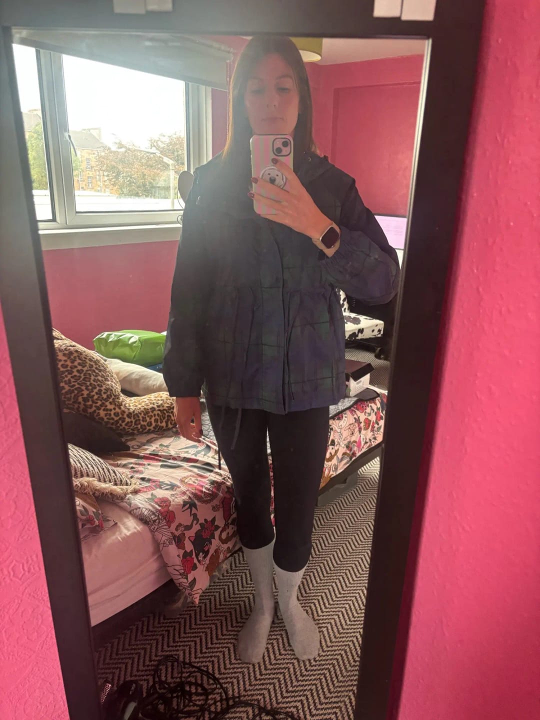 Customer photo review of Emma Oversized Plaid Lace-Up Jacket