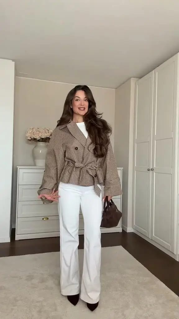 Customer photo review of Jasmin Plaid Funnel Collar Trench Coat