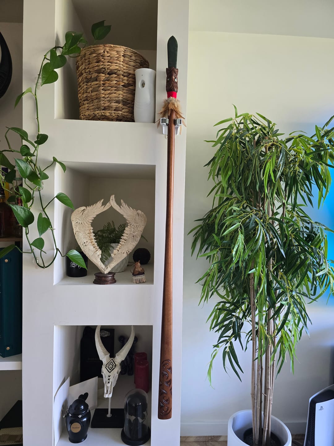 Customer photo review of Full Size Taiaha with Greenstone Tongue (Stand Optional)