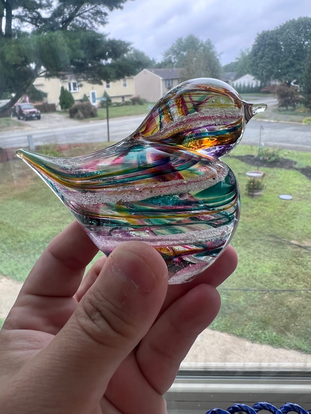 Customer photo review of Colorful Glass Birds with Cremation Ash