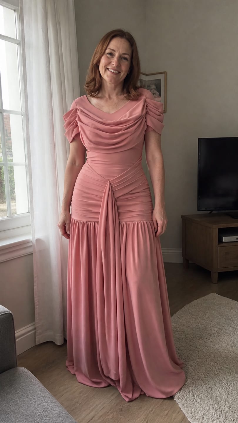 Customer photo review of Rose Reverie Draped Drop-Waist Maxi Dress