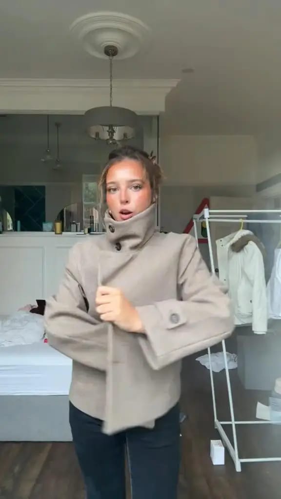 Customer photo review of Rose Buckle Stand Collar Coat