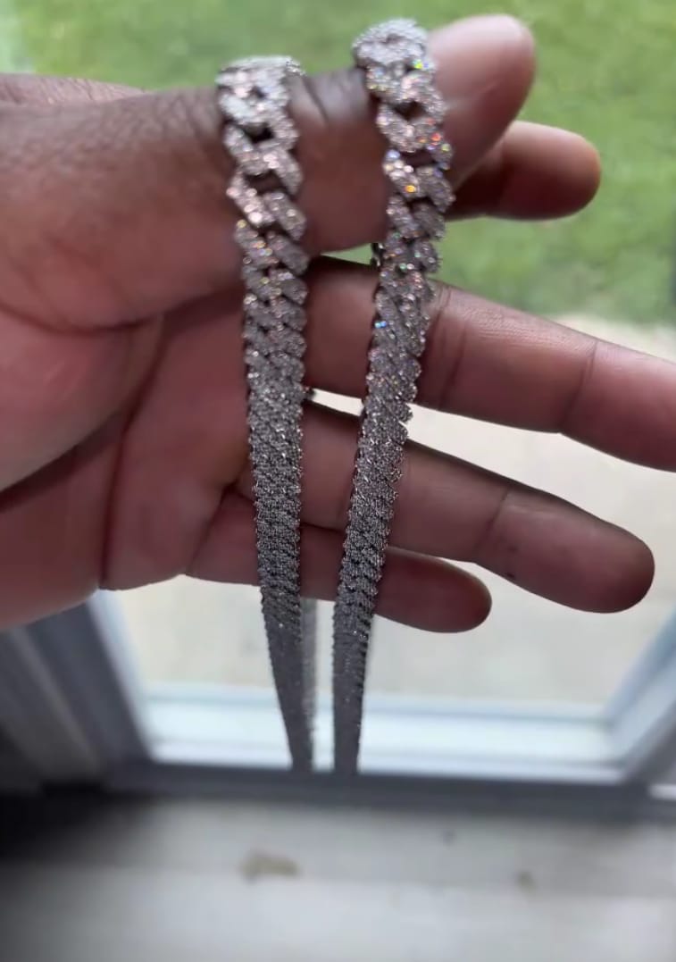 Customer photo review of Sterling Silver 8MM Moissanite Diamond Cuban Chain Necklace