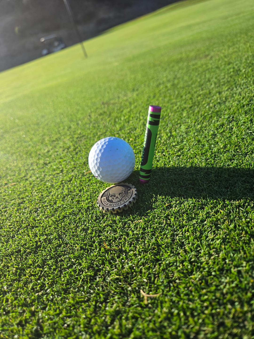 Customer photo review of Death Before 3 Putts - Brass EDC Marker