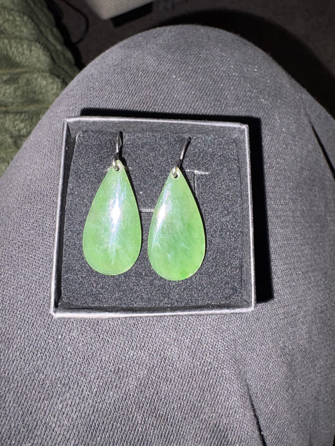 Customer photo review of Roimata Kawakawa Jade Earrings 28mm