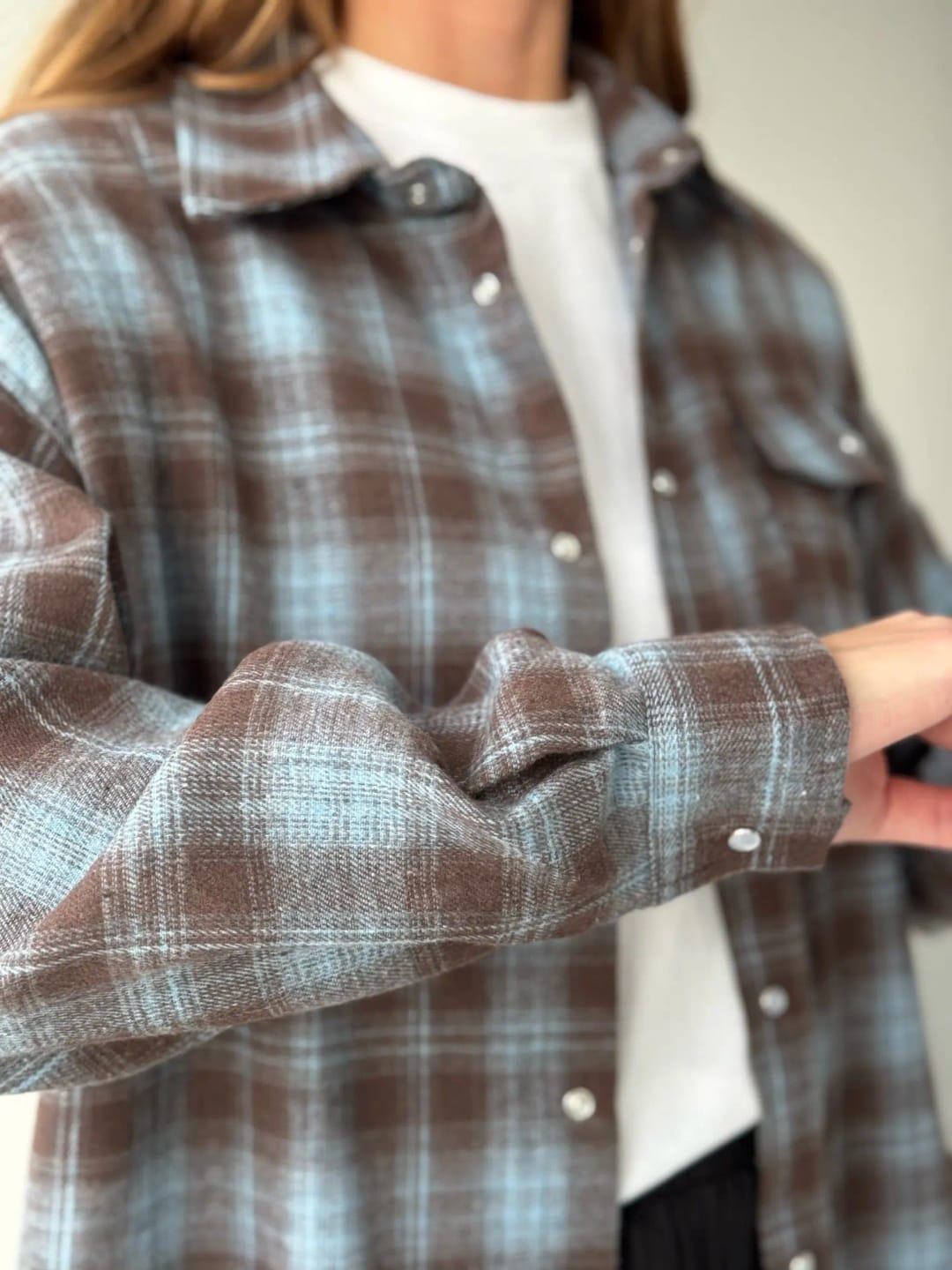 Customer photo review of Melissa Oversized Plaid Shirt