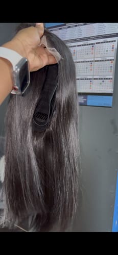Customer photo review of Vietnamese Super Double Drawn Bone Straight 5x5 Glueless Closure Natural Black Wig