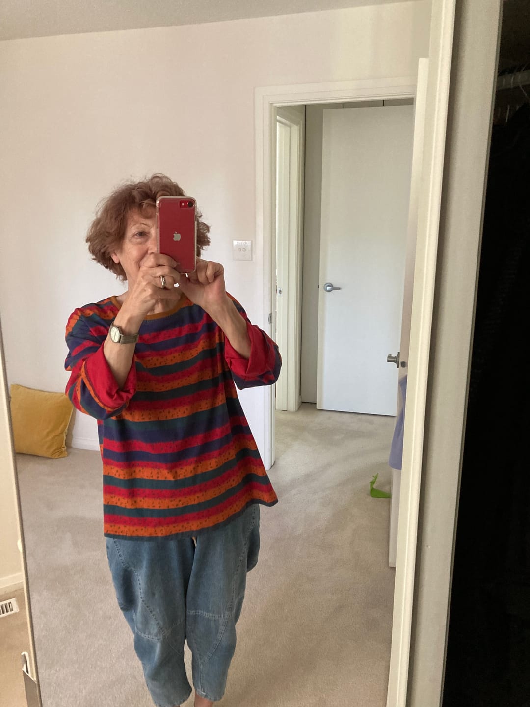 Customer photo review of Plus Size Cotton Colorblock Stripe Long Sleeve Blouse