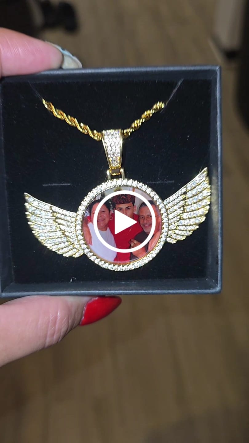 Customer video review of Custom Diamond Studded Angel Wing Photo Necklace