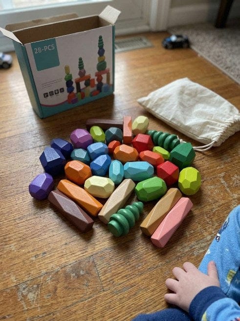 Customer photo review of Montessori Holzsteine Stapelset Kleinkind | Bunte Balanciersteine Feinmotorik Kreativspiel