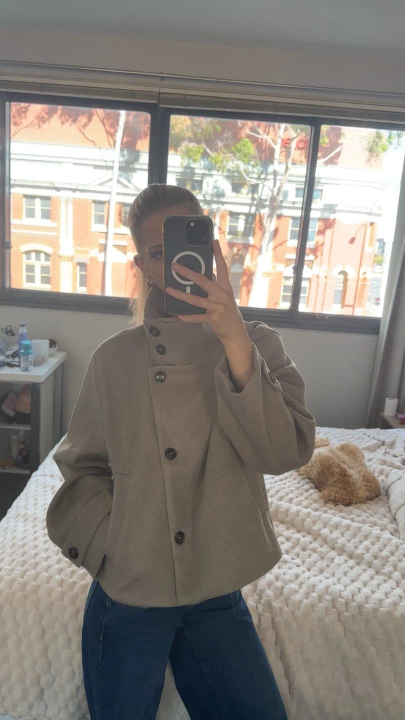 Customer photo review of Rose Buckle Stand Collar Coat