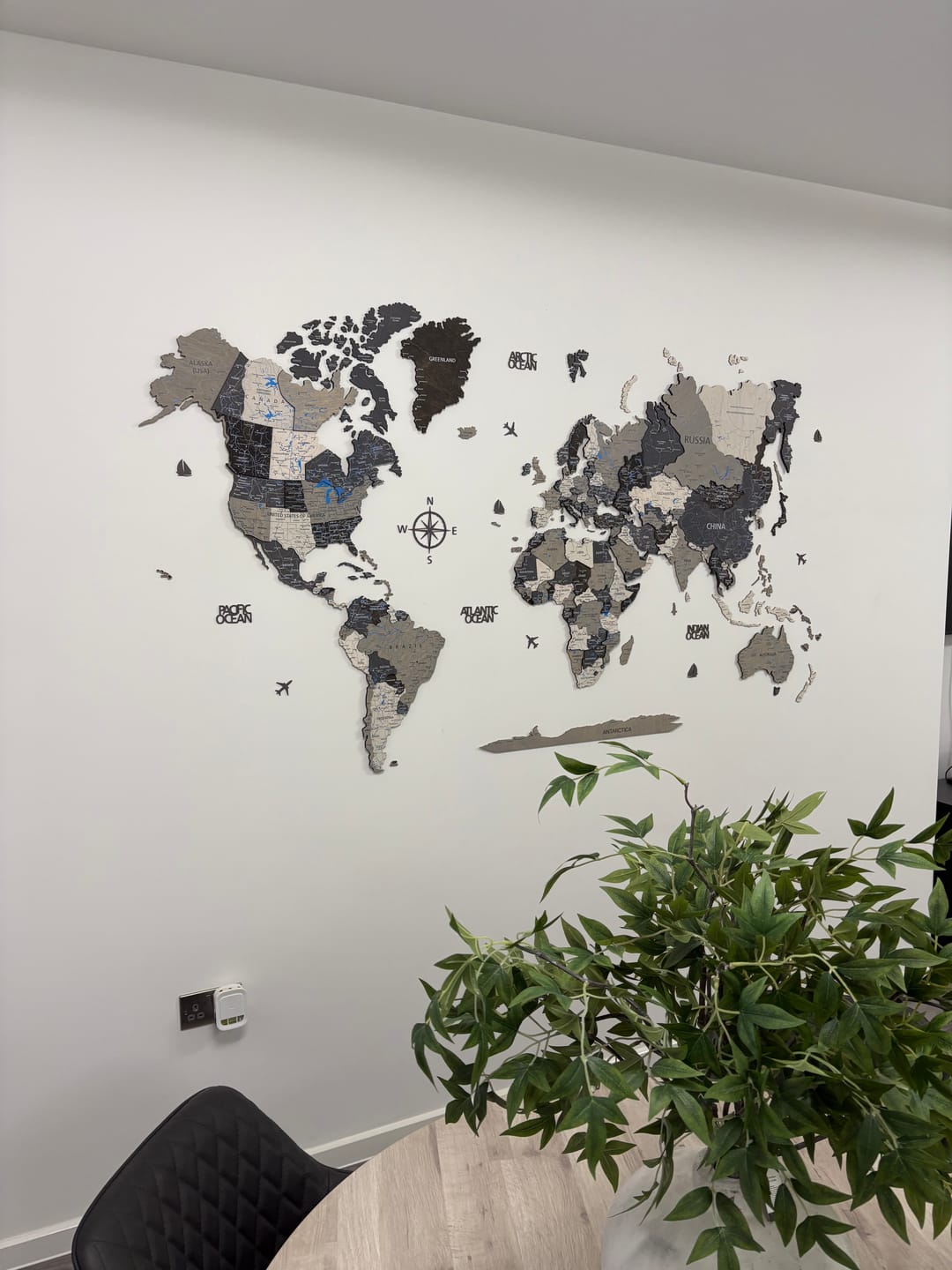 Customer photo review of Wood World Map - Monochrome