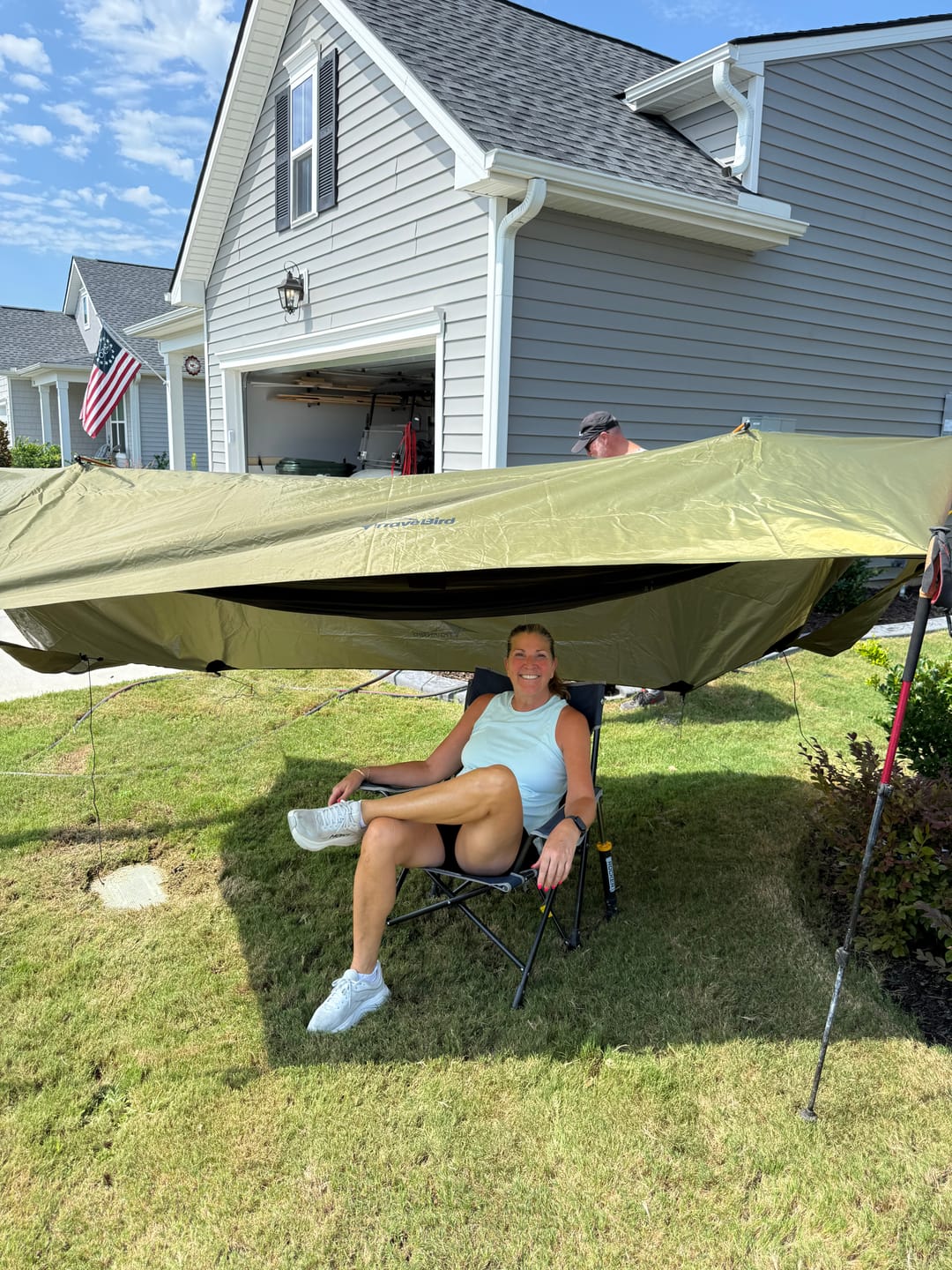 Customer photo review of Double Pole 14ft Hammock Rain Fly Tarp Lightweight Waterproof Camping Tent Tarp with Doors Bushcraft Tarp Shelter for Backpacking Hiking Camping