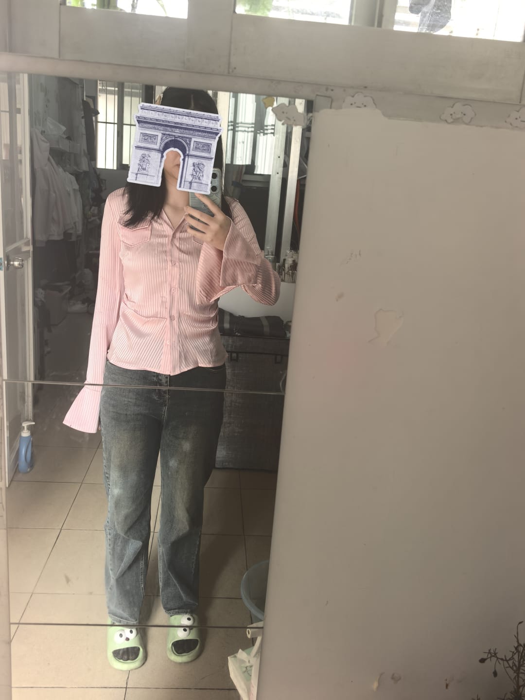 Customer photo review of VATTY™ Women's Pink Satin Striped Long-Sleeve Shirt