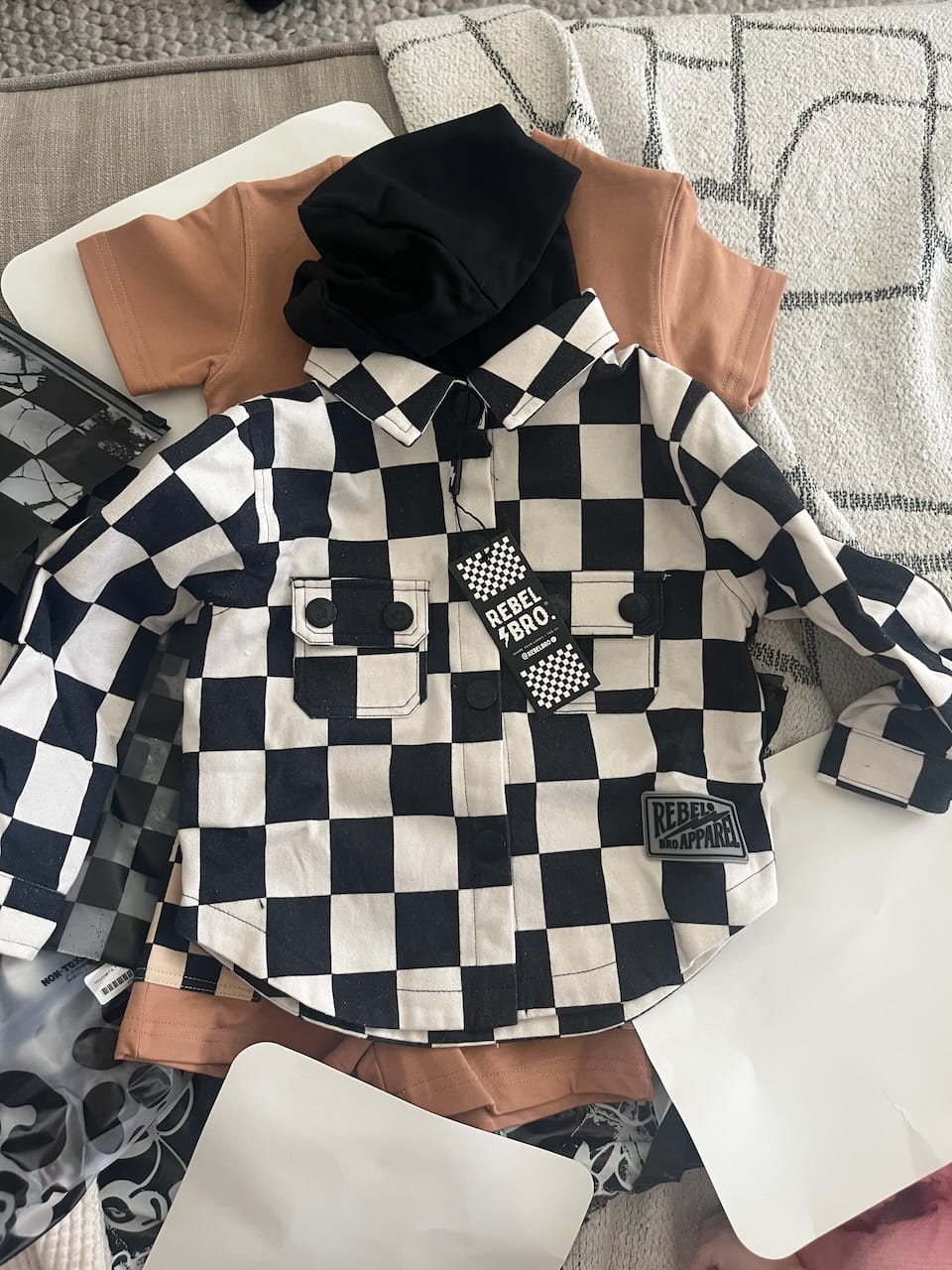 Customer photo review of Hooded Flannel in Black + Cream Checkered
