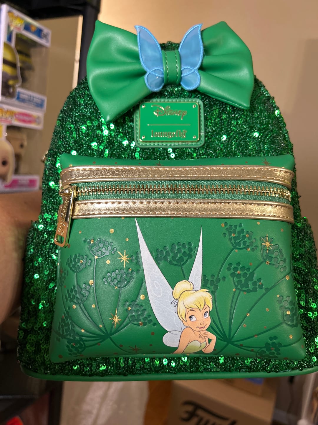 Customer photo review of Loungefly Disney Tinker Bell Emerald Green Sequin Mini Backpack | Exclusive