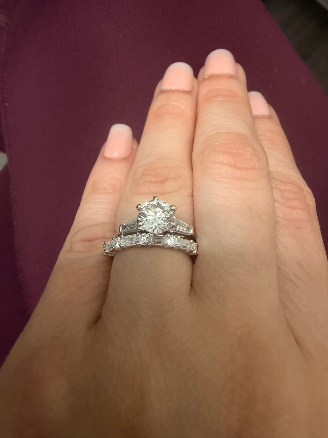 Customer photo review of Alternating Baguette and Round Moissanite Half Eternity Wedding Band