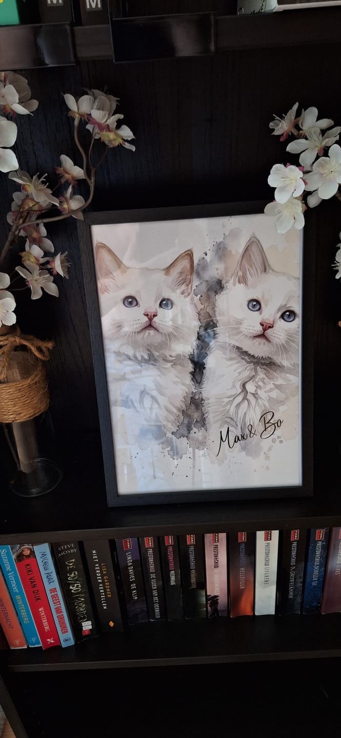 Customer photo review of Personalisiertes Katzenportrait Poster im Aquarell-Stil mit Foto & Name