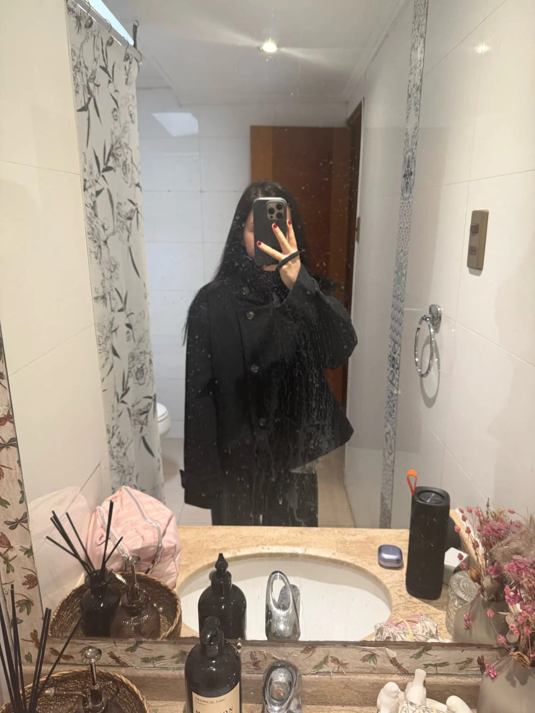 Customer photo review of Rose Buckle Stand Collar Coat