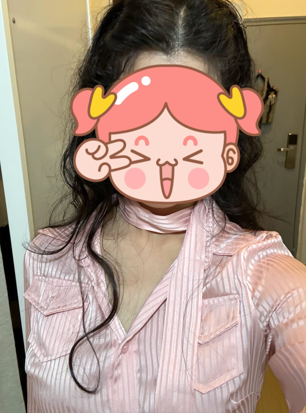 Customer photo review of VATTY™ Women's Pink Satin Striped Long-Sleeve Shirt