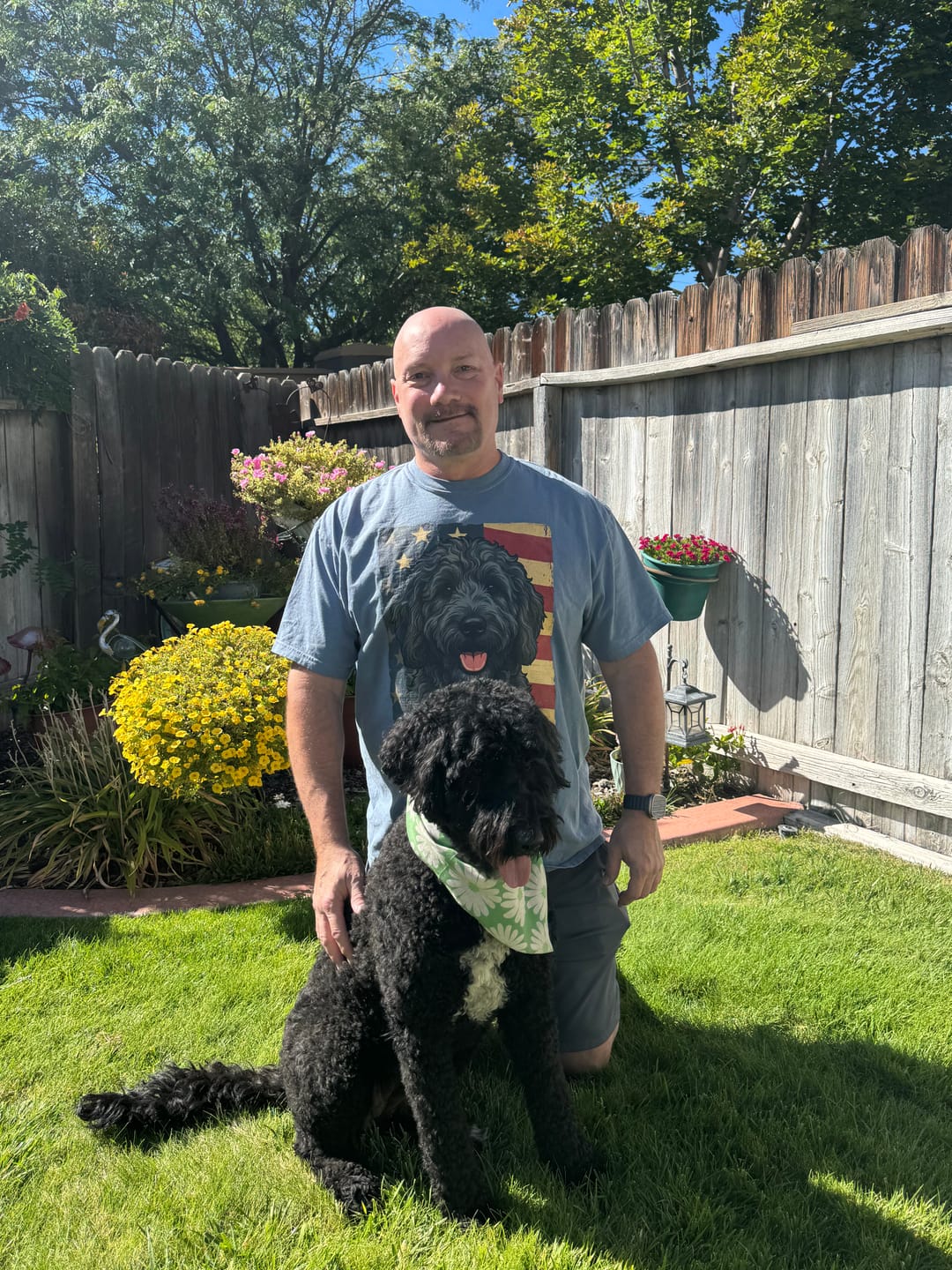 Customer photo review of Black Goldendoodle Patriotic Signature T-Shirt