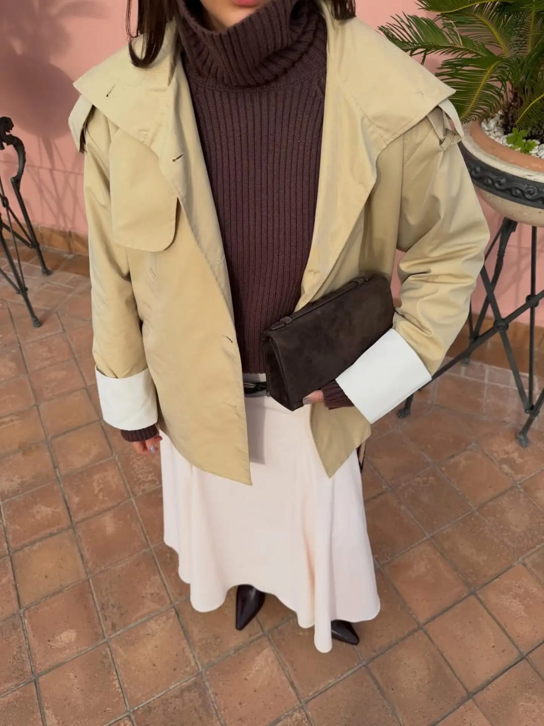 Customer photo review of Alicia Contrast Cuffs Belted Trench Coat