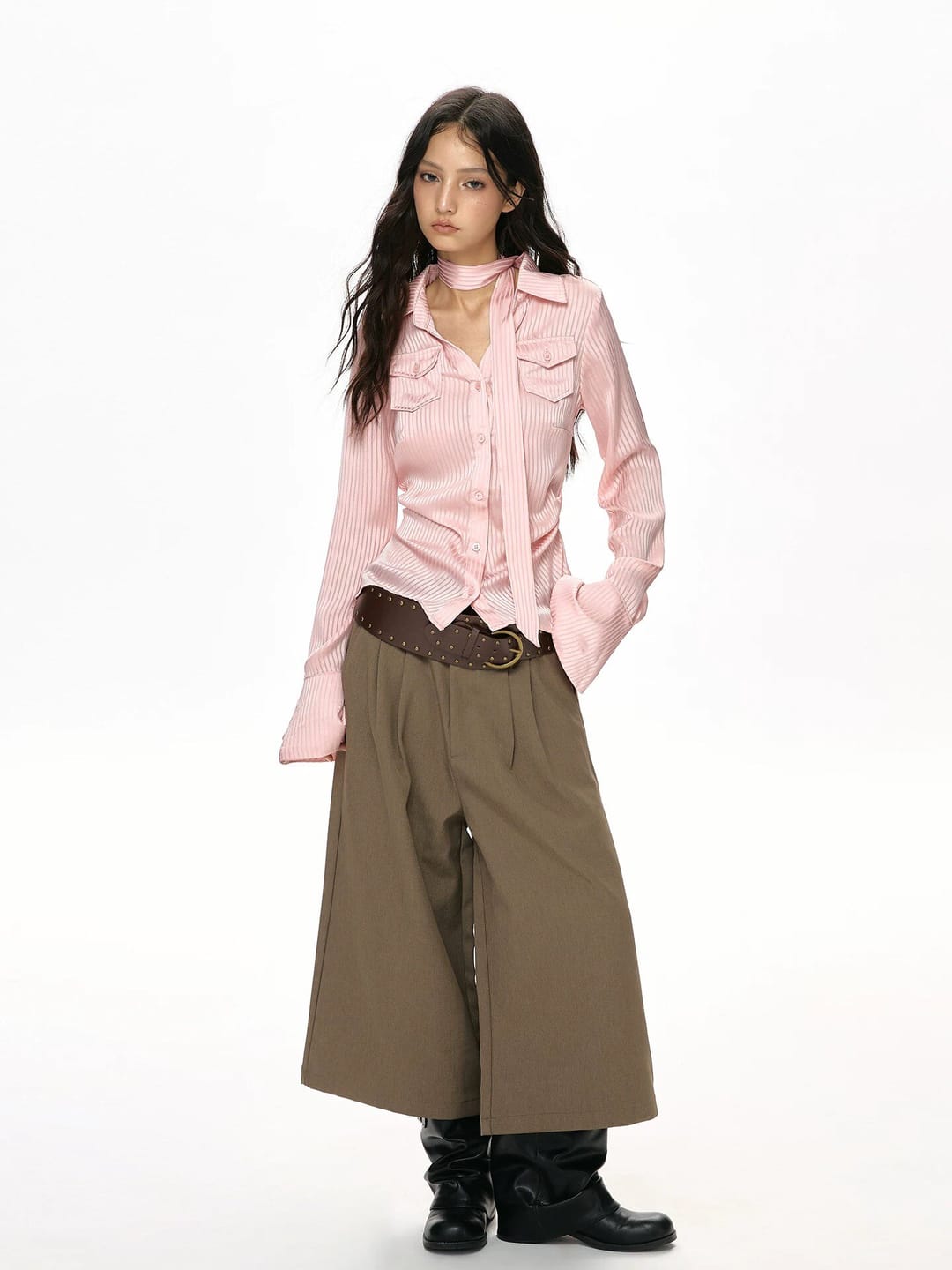 Customer photo review of VATTY™ Women's Pink Satin Striped Long-Sleeve Shirt