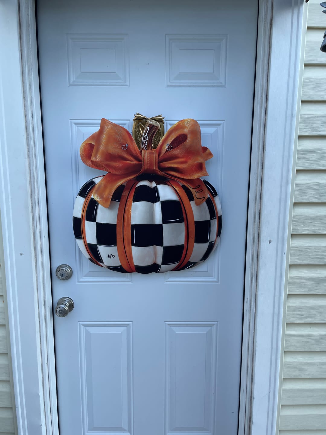 Customer photo review of Elegant Checkered Pumpkin Door Hanger