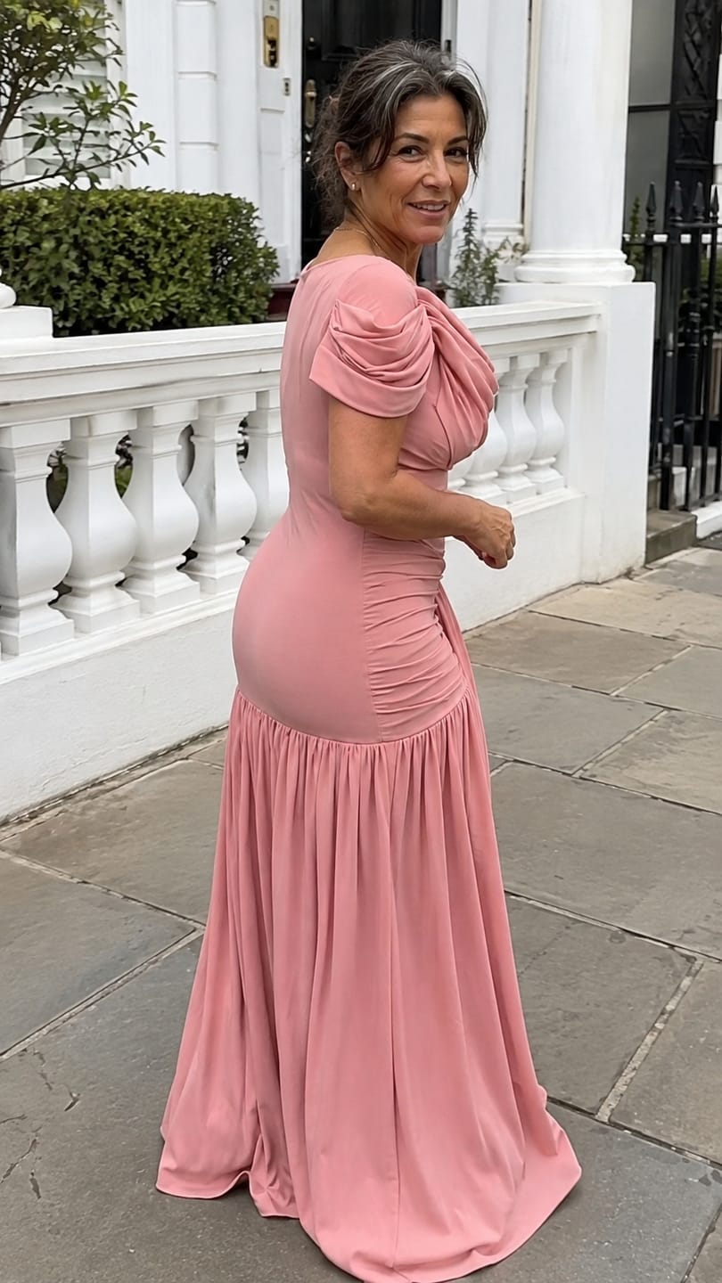 Customer photo review of Rose Reverie Draped Drop-Waist Maxi Dress