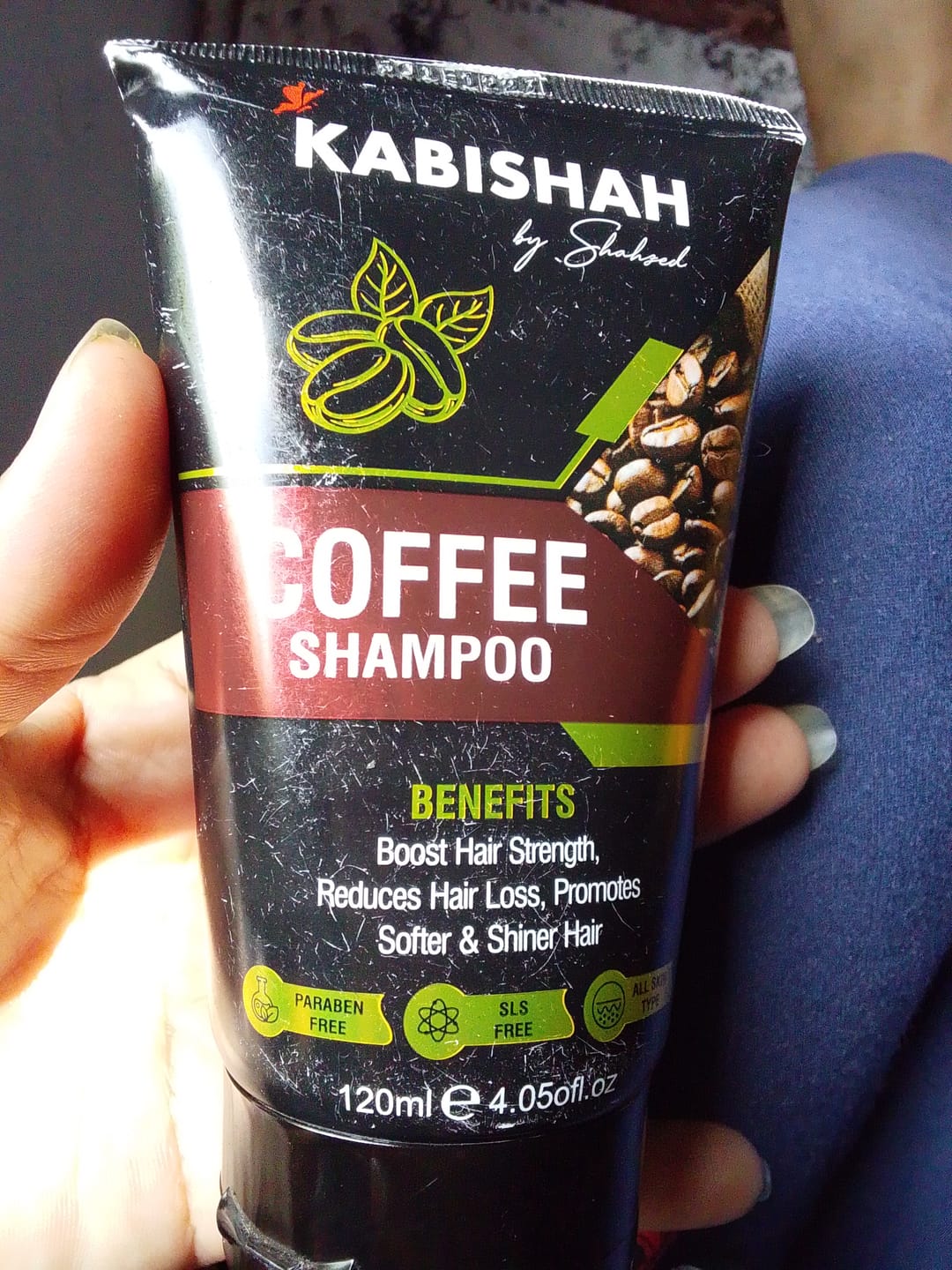 Customer photo review of Coffee Shampoo - Strengthens Strands & Reduces Hair Fall