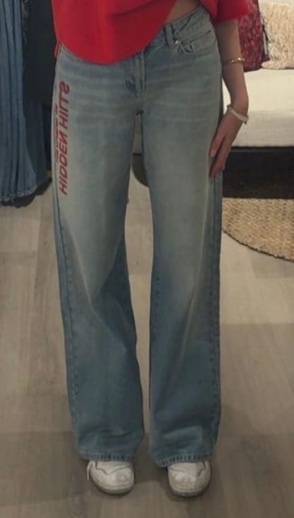 Customer photo review of RED EMBROIDERED LOGO JEANS