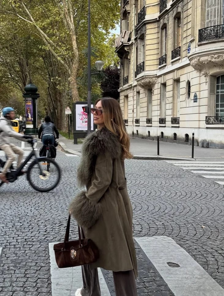 Customer photo review of Teresa Patchwork Faux Fur Collar Coat