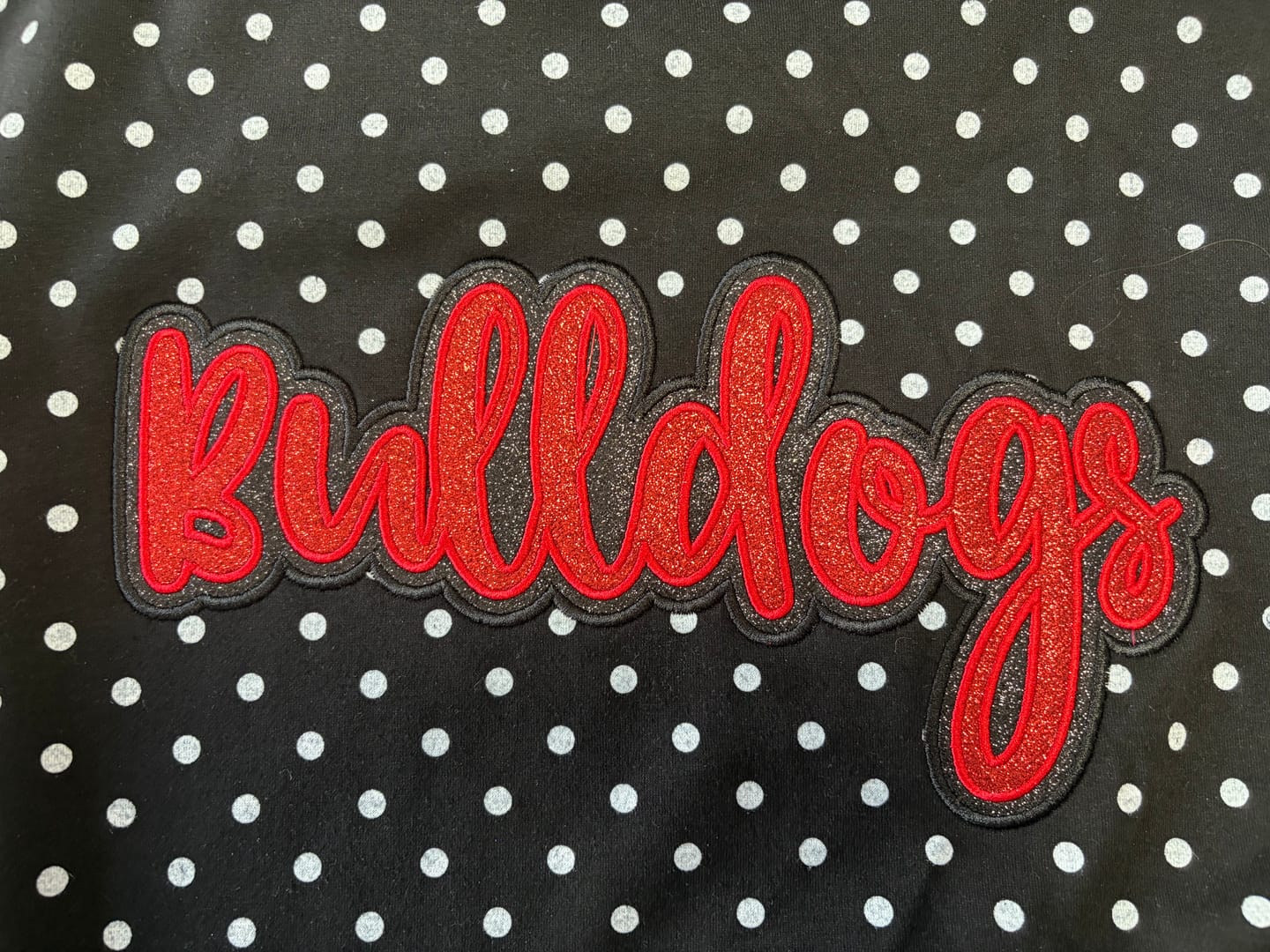 Customer photo review of Custom Glitter Team Name Polka Dot Mockneck | Game Day Wear