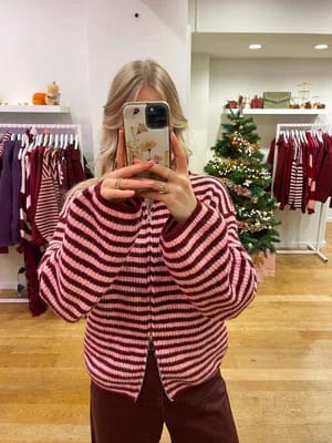 Customer photo review of Hanna Striped High-Neck Knit Sweater