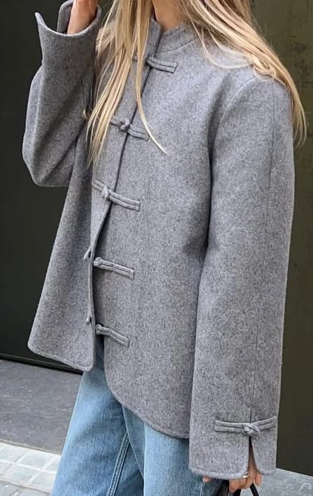 Customer photo review of Gloria Double-Faced Knot Mandarin Jacket