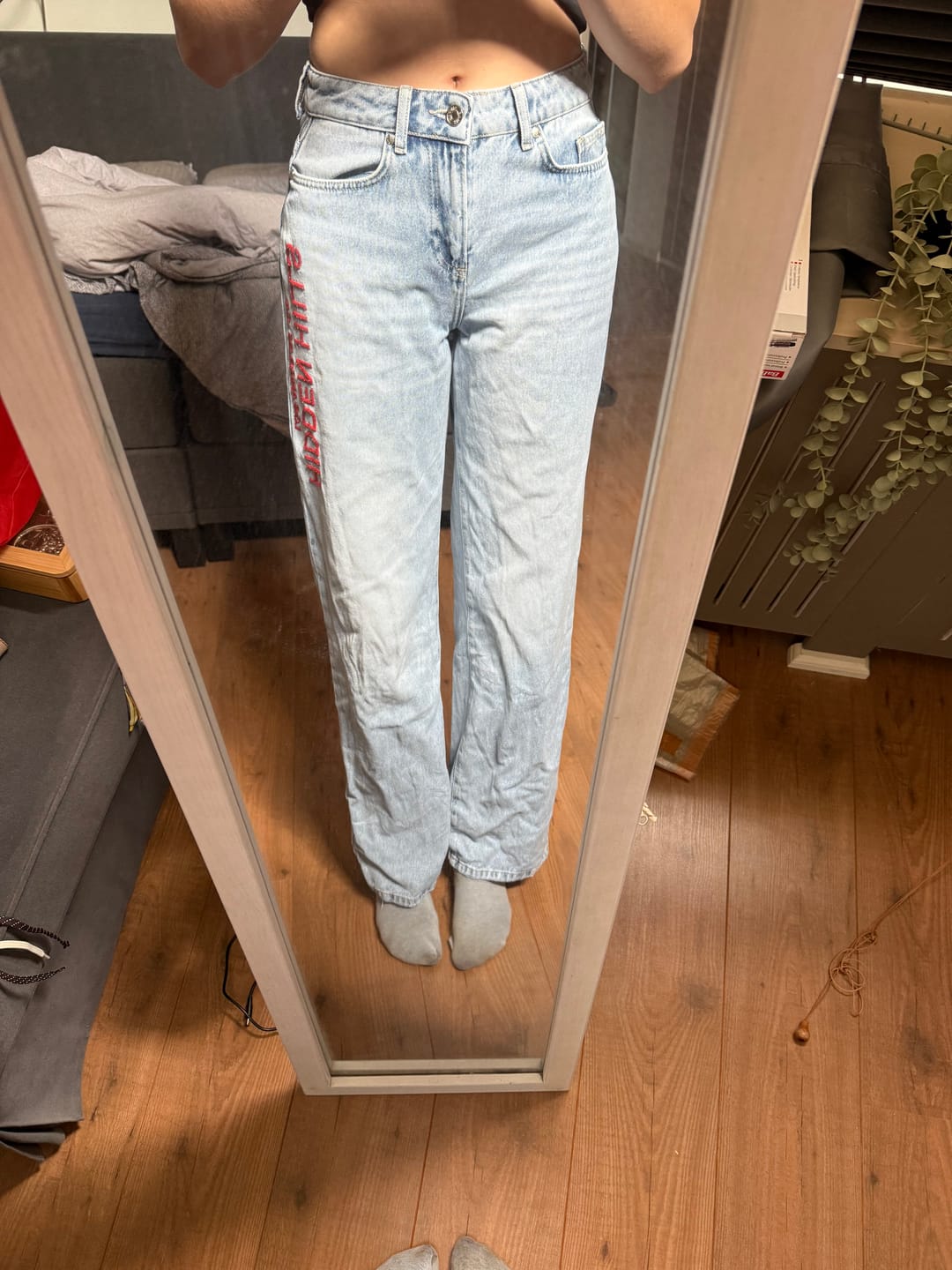 Customer photo review of RED EMBROIDERED LOGO JEANS