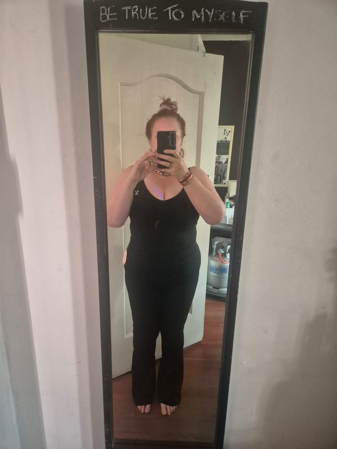 Customer photo review of Flare Leggings & Longline Sports Bra Women's Gym Set