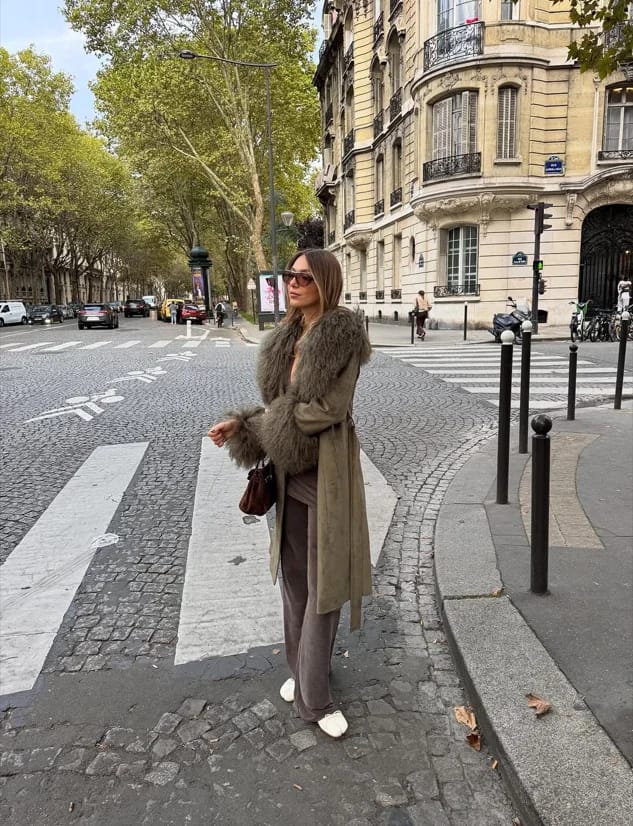 Customer photo review of Teresa Patchwork Faux Fur Collar Coat