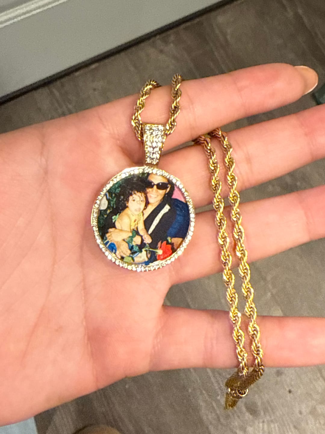 Customer photo review of Iced Photo Pendant w/ Rope Chain