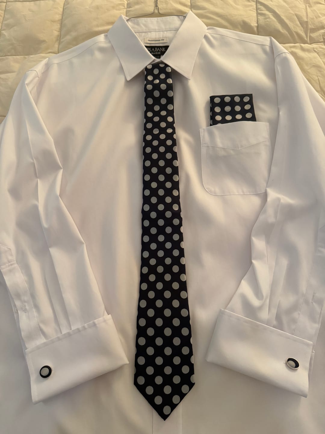 Customer photo review of Ties2you Polka Dot Tie Men's Purple Silk Necktie Pocket Square Cufflinks Set