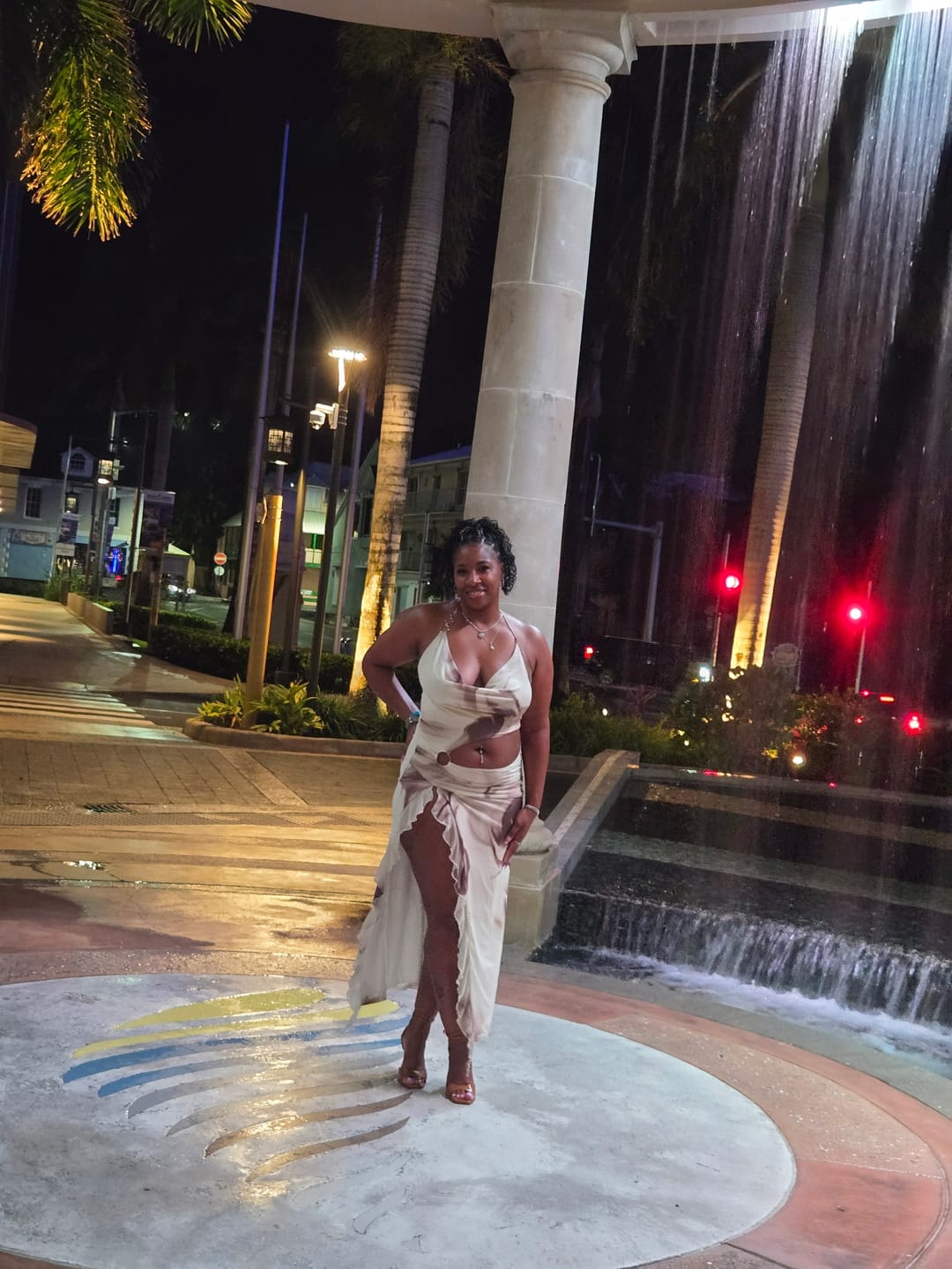 Customer photo review of Nonsense Print Mesh Cowl Neck Ruffled Dress
