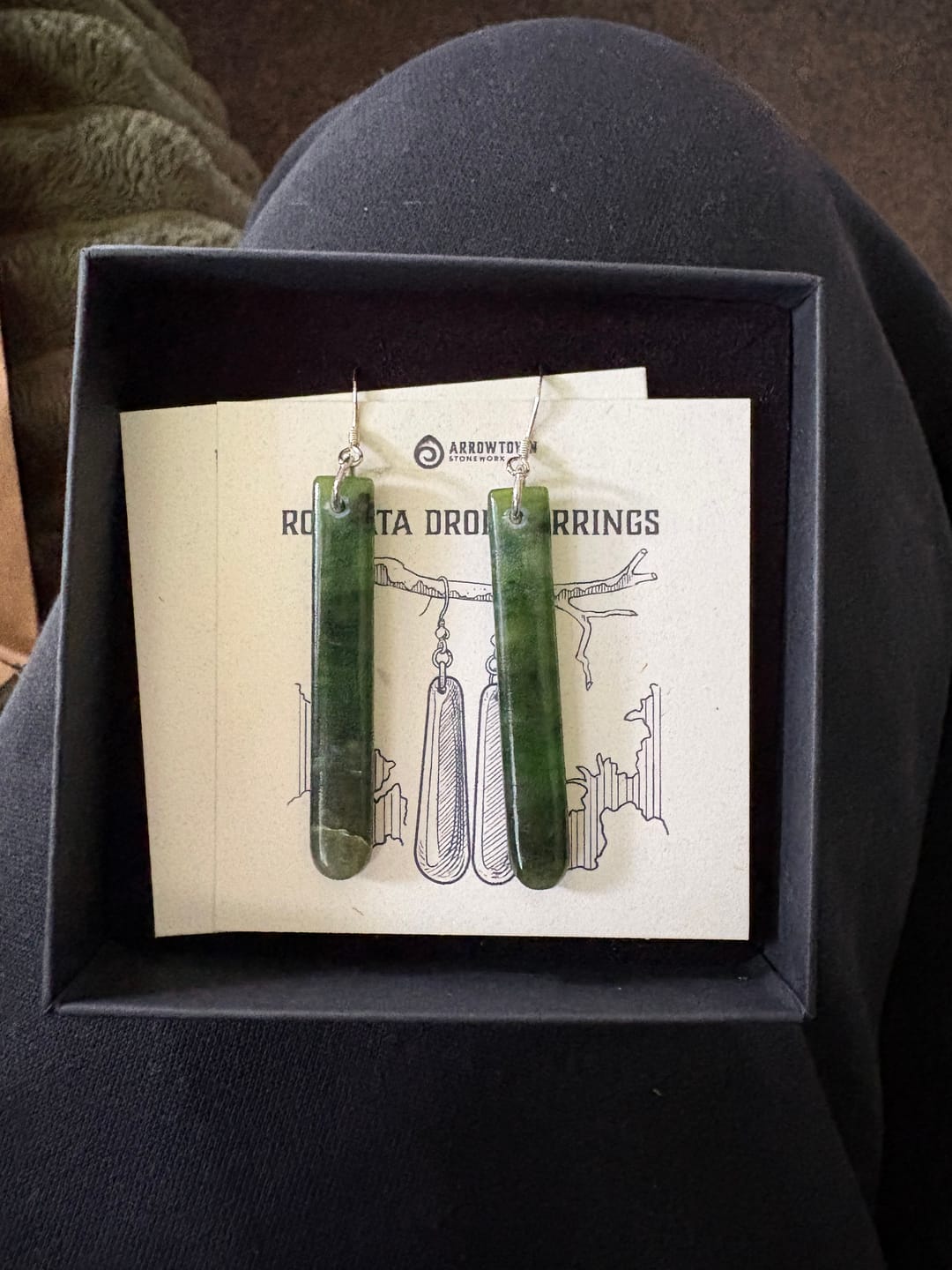 Customer photo review of Drop Kahurangi Pounamu Medium Earrings 65mm