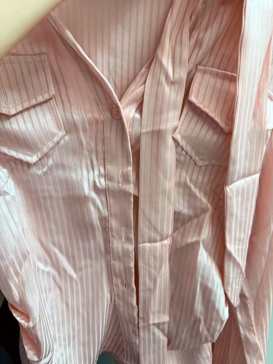 Customer photo review of VATTY™ Women's Pink Satin Striped Long-Sleeve Shirt