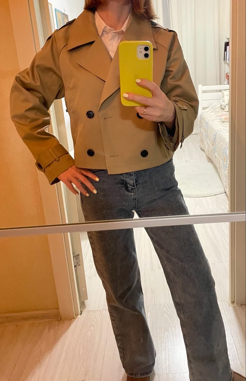 Customer photo review of Natalie Cropped Double Breasted Trench Coat