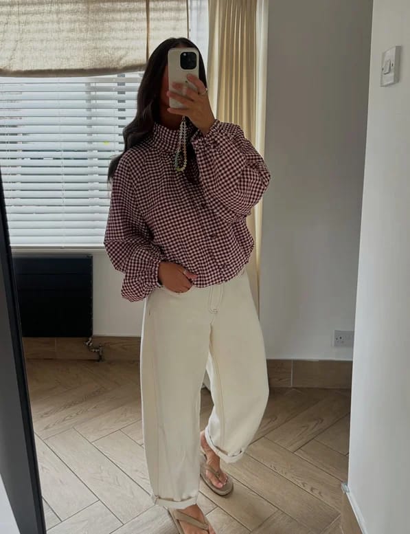 Customer photo review of Olivia Plaid Drawstring High Neck Jacket